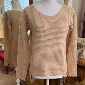 Bar III Cream Scoop Neck Knit Sweater
